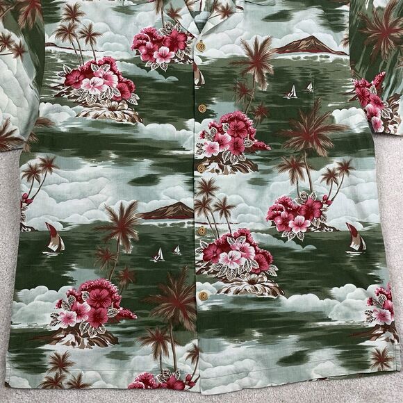 Vtg Quicksilver Hawaiian Loop Camp Shirt Med 90s Resort Tribal Palm Trees Art - Picture 4 of 13